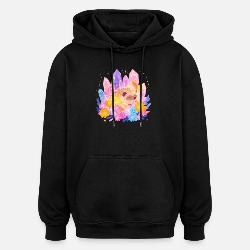 Kleines Igel im Kristallgarten - Oversized Unisex Hoodie - Schwarz