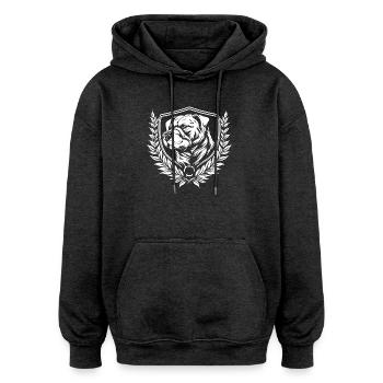 Bulldog Crest Embleem - Oversized uniseks hoodie - houtskool - Voor - Noah (186cm)