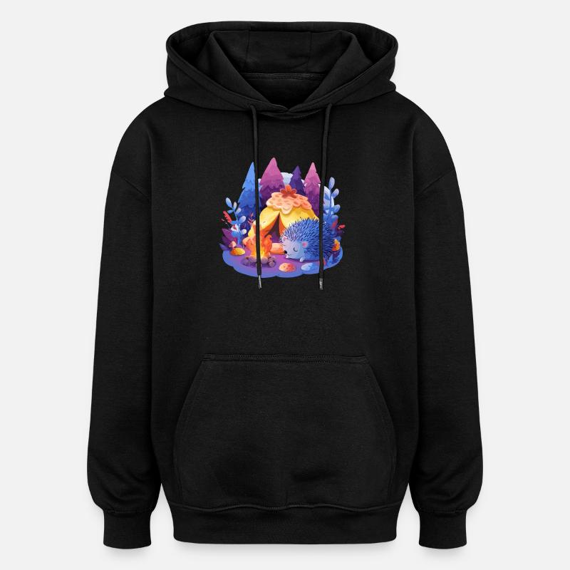 Sleeping hedgehog at the campfire - Oversized Unisex Hoodie - black