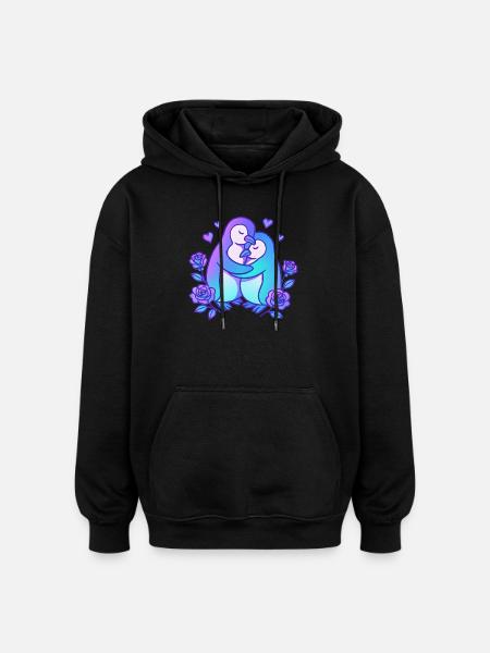 Liebesduo Pinguine im Rosengarten - Oversized Unisex Hoodie - Schwarz