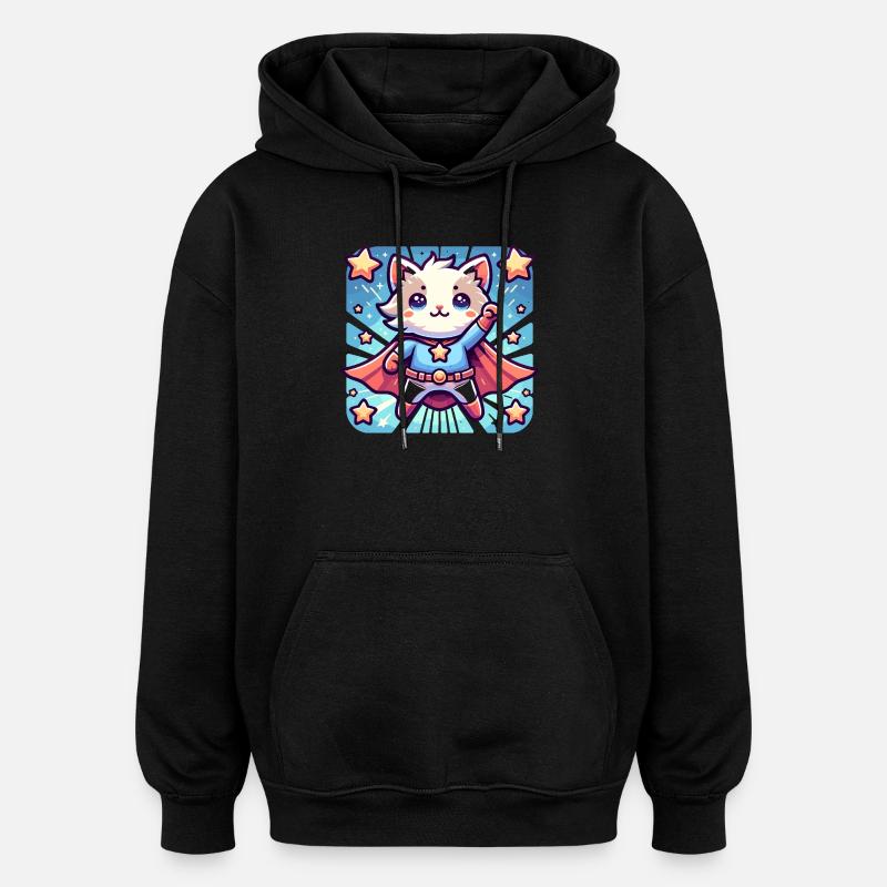 Kuschliger Katzen Superheld Kätzchen  - Oversized Unisex Hoodie - Schwarz