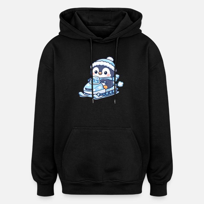 Penguin Snow Sled Magic - Oversized Unisex Hoodie - black
