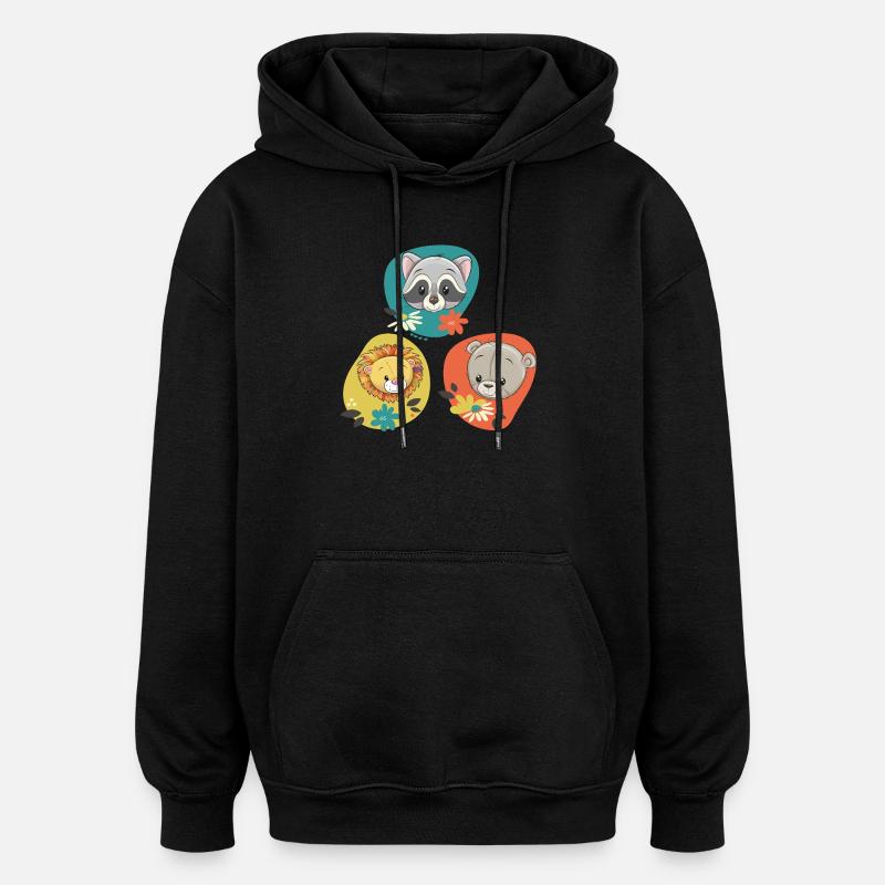 Waschbär Löwe Bär - Oversized Unisex Hoodie - Schwarz