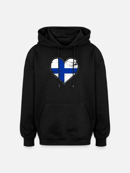 Finland heart flag used - Oversized Unisex Hoodie - black