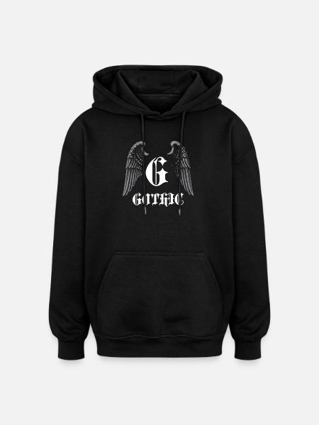Gothic Monogram with Angel Wings - Oversized Unisex Hoodie - black