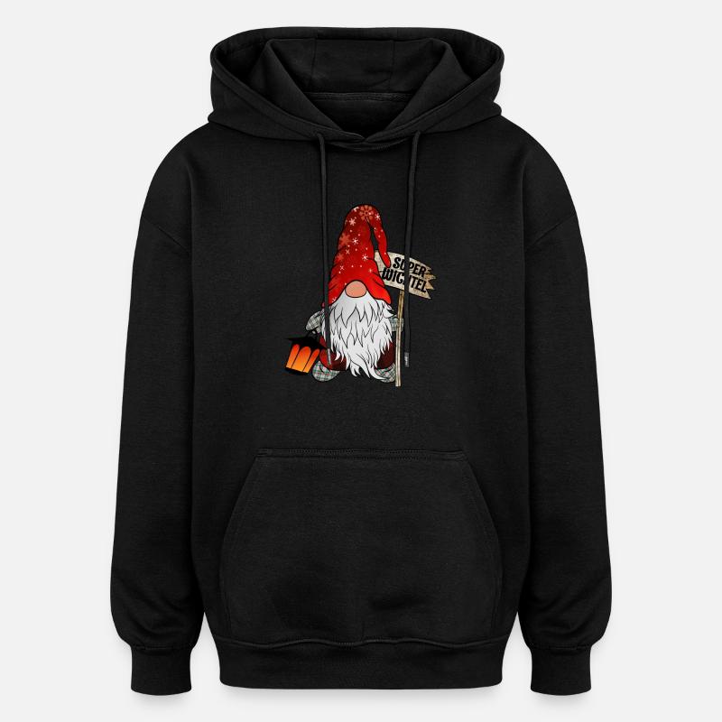 Gnome de Noël Super Elfes - Sweat à capuche oversize unisexe - noir