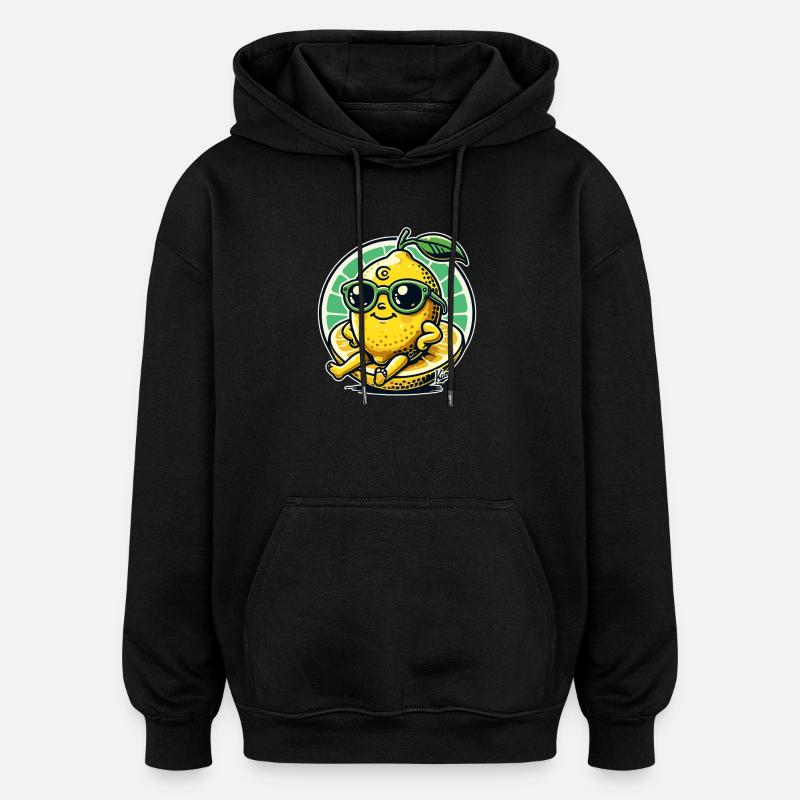 Frais, ensoleillé, heureux, citron - Sweat à capuche oversize unisexe - noir