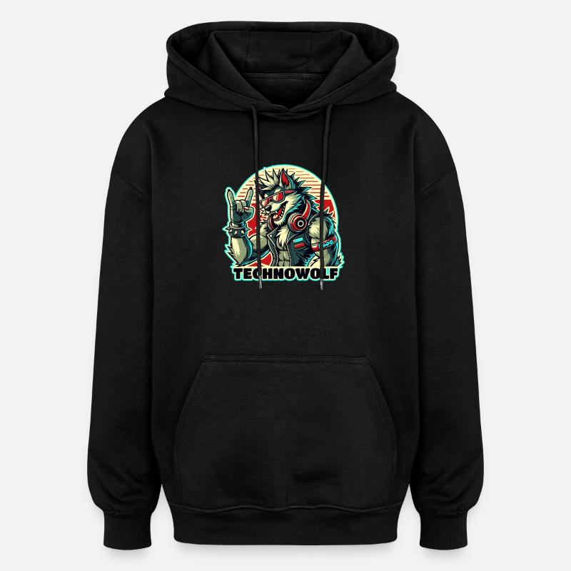 Techno-Wolf : Rythmes de musique électronique - Sweat à capuche oversize unisexe - noir