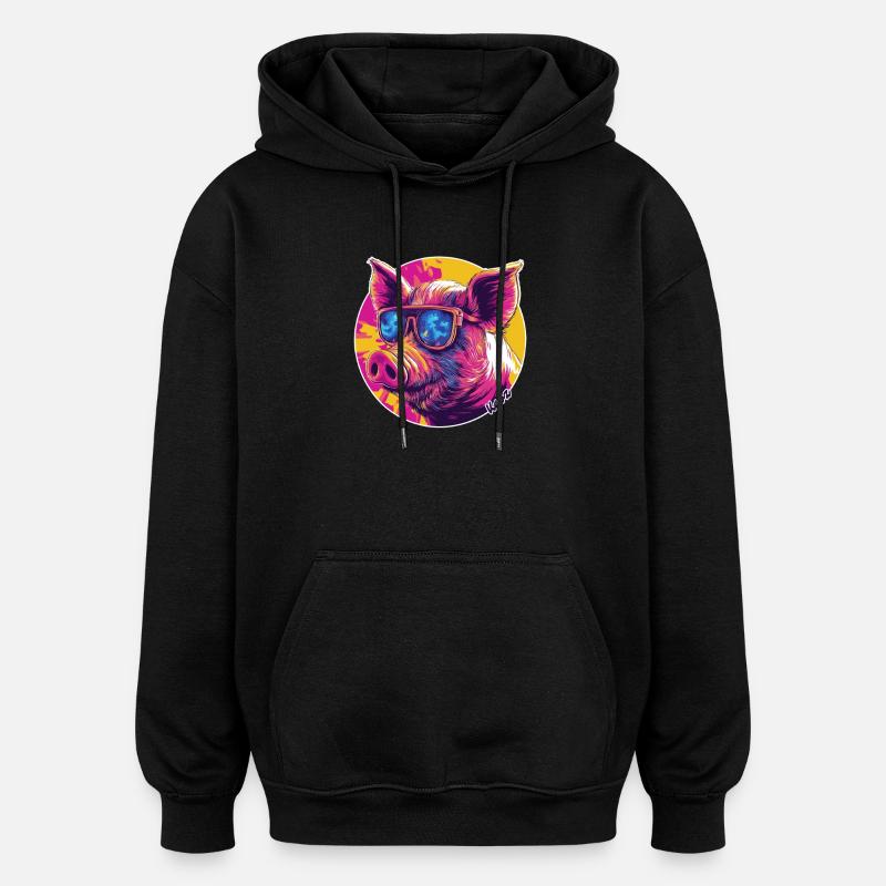Cooles Schwein mit Sonnenbrille - Oversized Unisex Hoodie - Schwarz