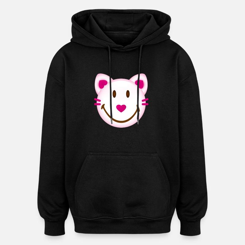 Smiley Cat - Sweat à capuche oversize unisexe - noir