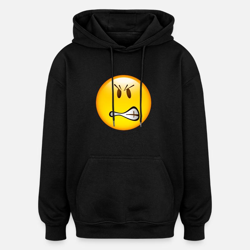 Smiley Glossy Angry - Sweat à capuche oversize unisexe - noir