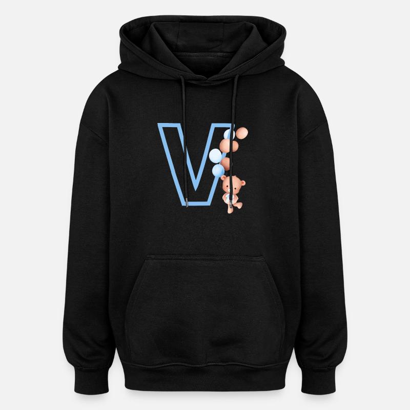 Lettre v bleue ours - Sweat à capuche oversize unisexe - noir