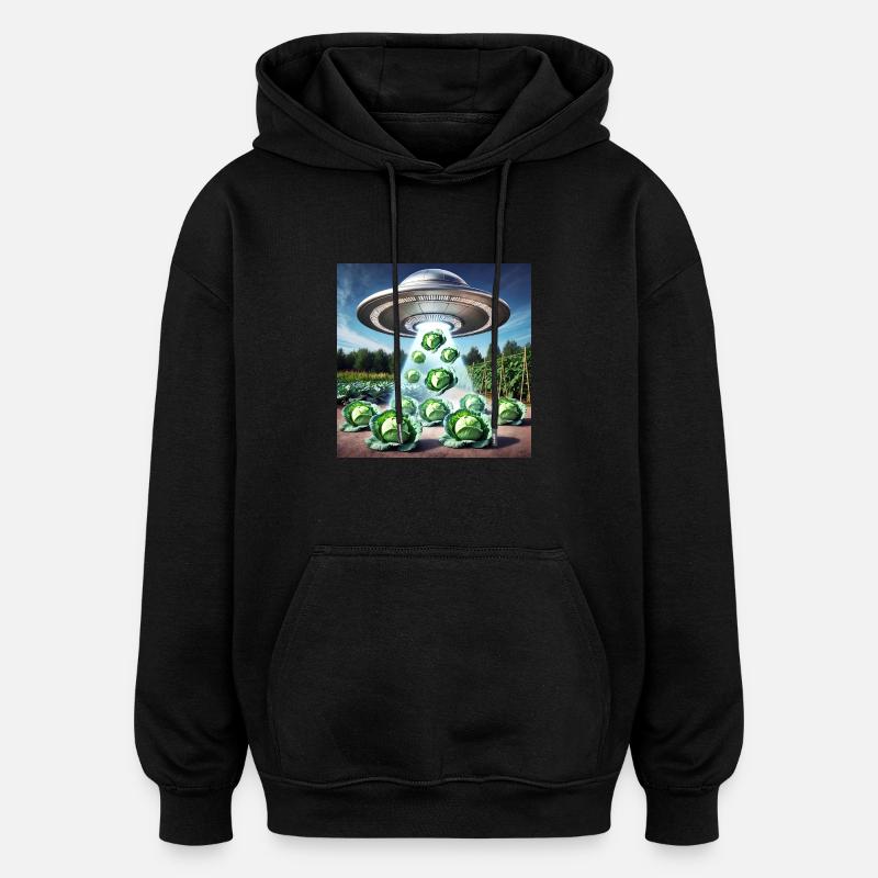 OVNI et Choux - Invasion Verte - Sweat à capuche oversize unisexe - noir