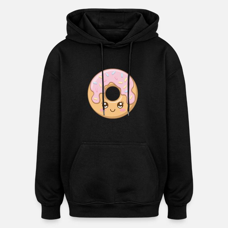 Mignon Donut Kawaii - Sweat à capuche oversize unisexe - noir