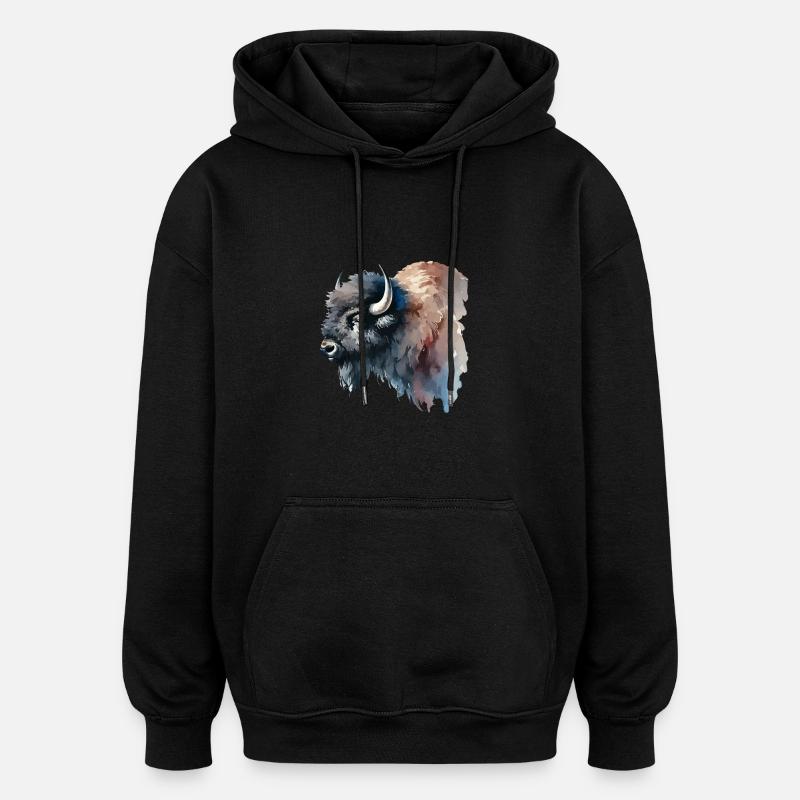Peinture de bison - Sweat à capuche oversize unisexe - noir