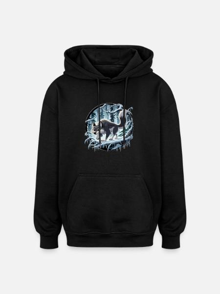 Wolf in icy forest - Oversized Unisex Hoodie - black