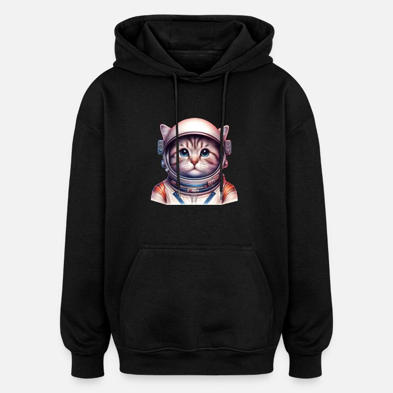 Space_cat - Sweat à capuche oversize unisexe - noir