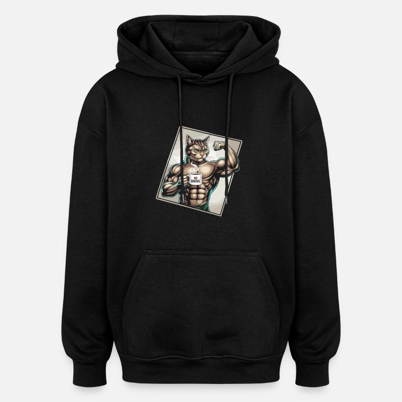 Powerful cat with coffee - Oversized Unisex Hoodie - black