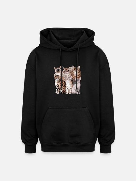 Different cat breeds illustration - Oversized Unisex Hoodie - black
