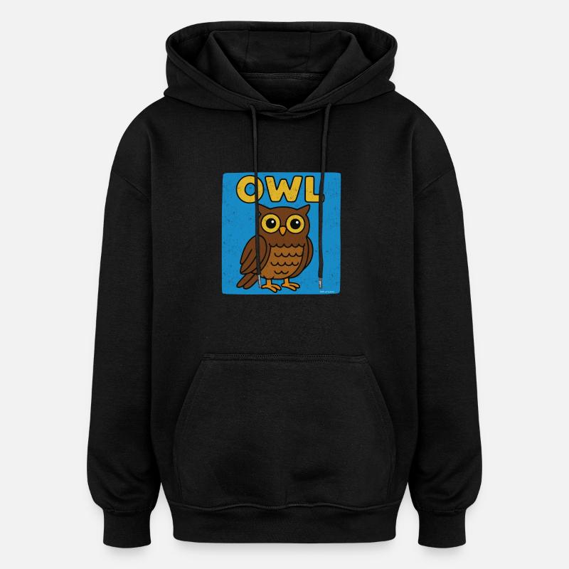 Eule Cartoon - verwitterte Optik - Oversized Unisex Hoodie - Schwarz