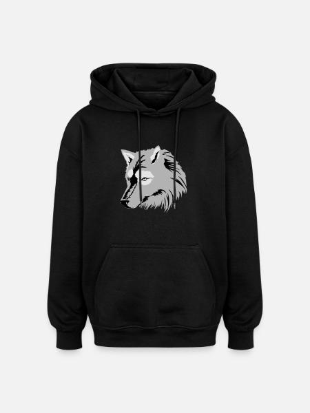 Wolf (3c) - Oversized Unisex Hoodie - Schwarz