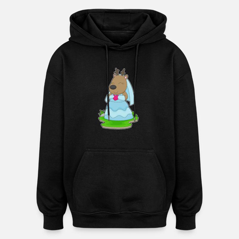 Reindeer Bridal Heart Wedding - Oversized Unisex Hoodie - black