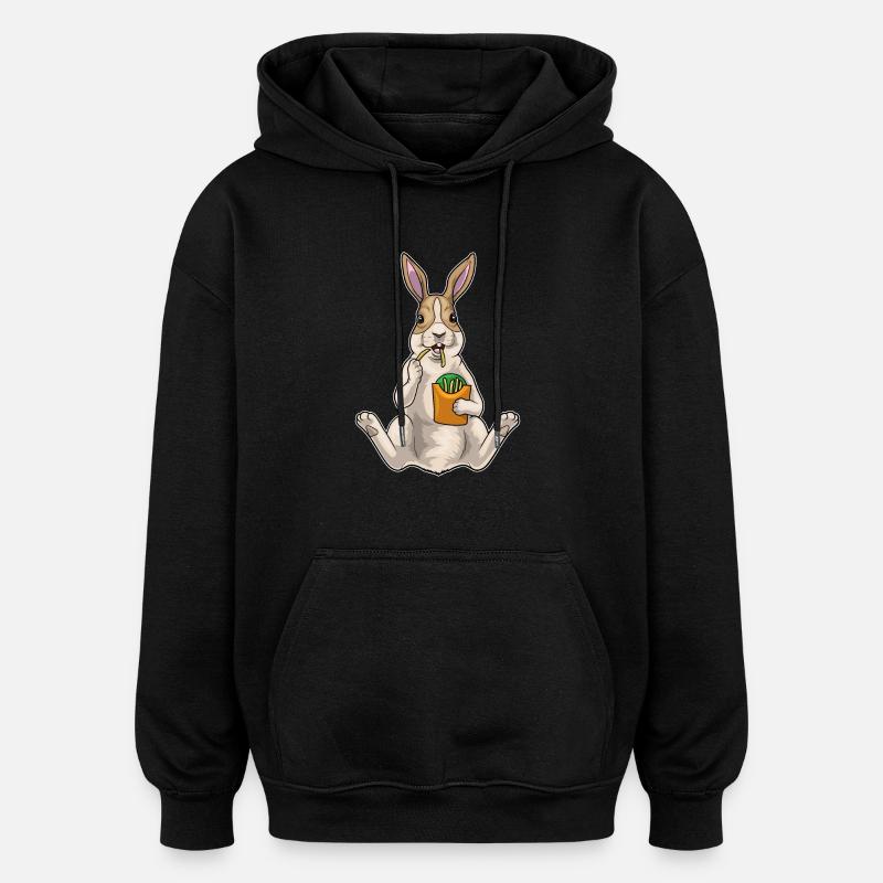 Frites lapin - Sweat à capuche oversize unisexe - noir