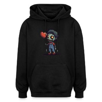 Zombie Child with Heart Balloon - Cute and Scary - Oversized Unisex Hoodie - black - Front - Noah (186cm)