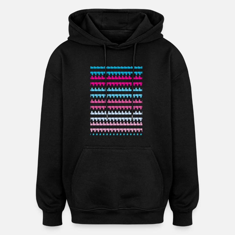 PINK BLUE HEARTS PATTERN - Oversized Unisex Hoodie - black