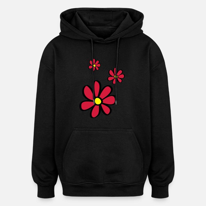 Fleurs - Sweat à capuche oversize unisexe - noir