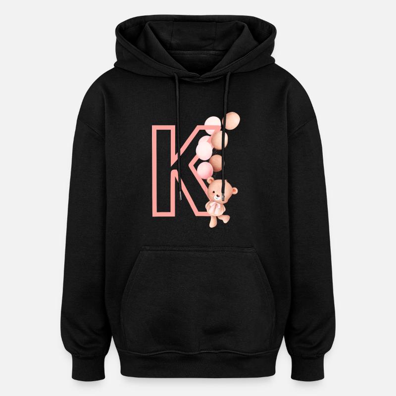 Lettre k rose ours - Sweat à capuche oversize unisexe - noir