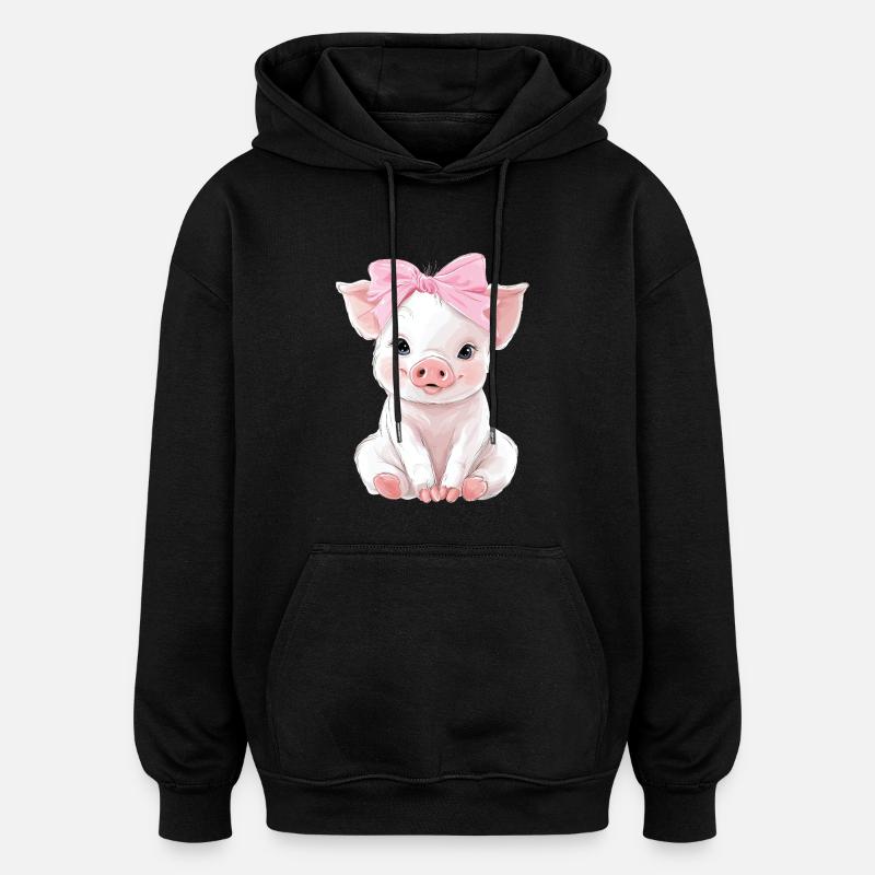 Mignon bébé cochon noeud - Sweat à capuche oversize unisexe - noir