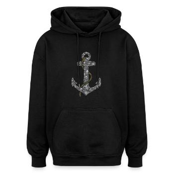 Anker mit Seefahrt Symbolen - Oversized Unisex Hoodie - Schwarz - Vorne - Noah (186cm)