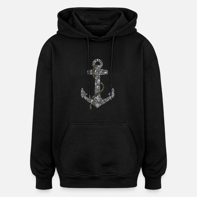 Anker mit Seefahrt Symbolen - Oversized Unisex Hoodie - Schwarz