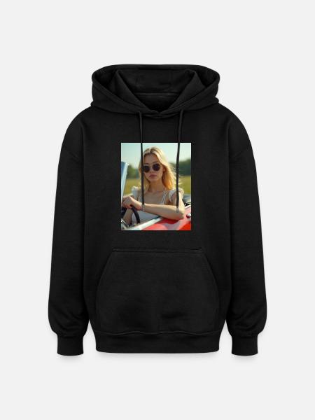 Woman driving a convertible - Oversized Unisex Hoodie - black