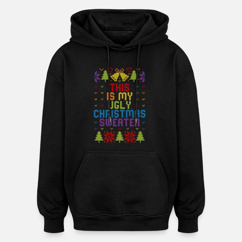 Pull-en-ciel moche de Noël - Sweat à capuche oversize unisexe - noir