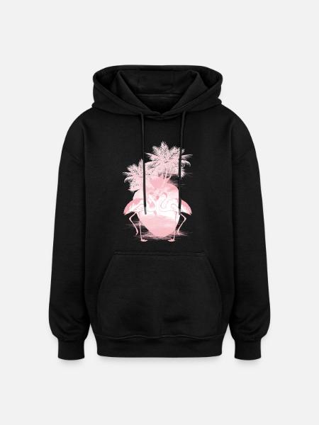 Palm Flamingos Summer Pink - Oversized Unisex Hoodie - black