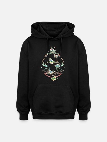 Butterflies Tendrils Ornaments Patterns - Oversized Unisex Hoodie - black