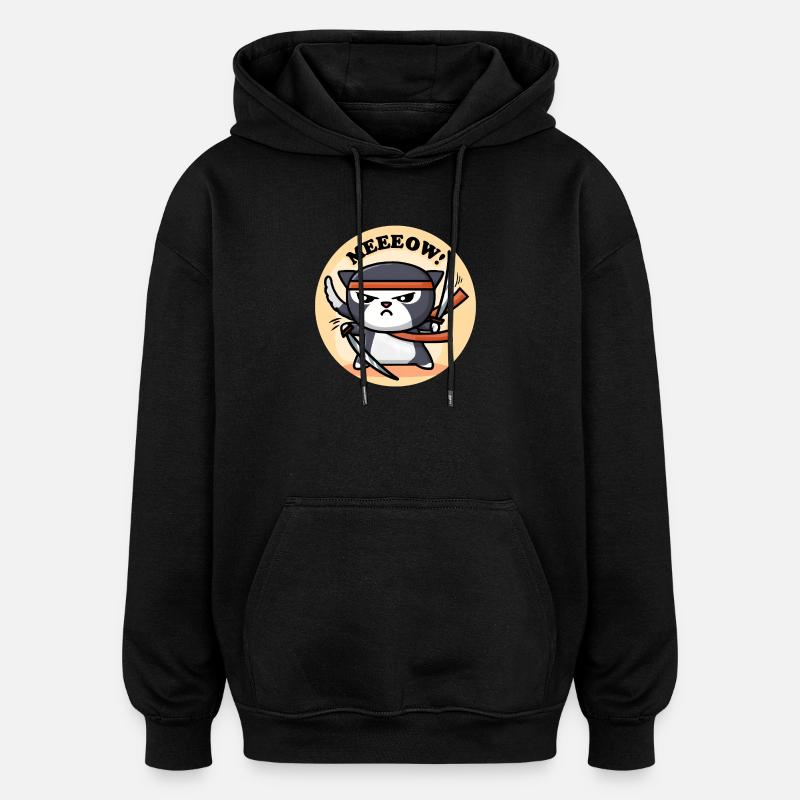 Mignon Chat Ninja - Sweat à capuche oversize unisexe - noir