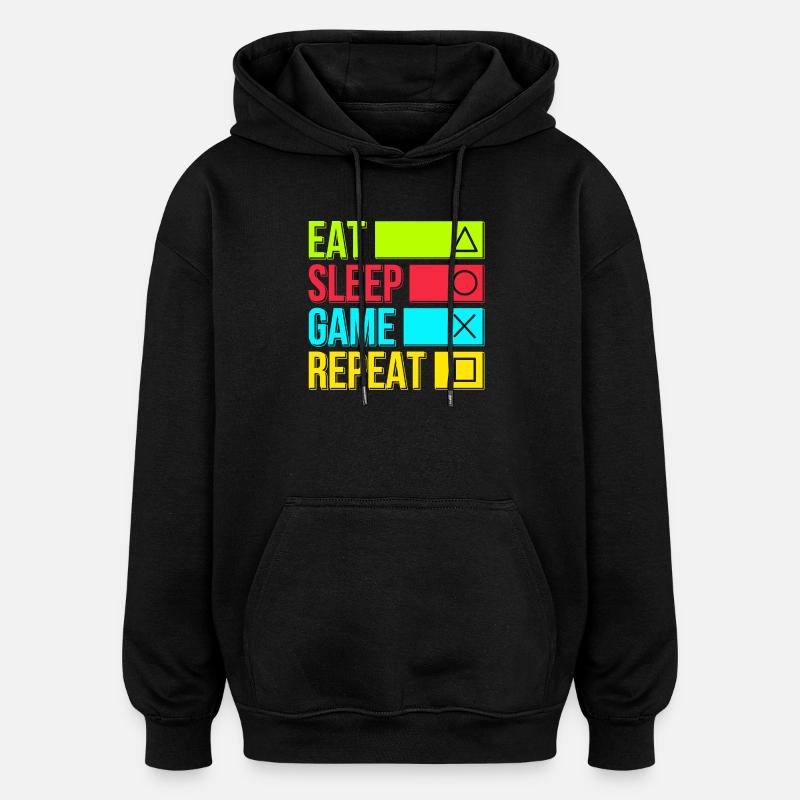Manger le jeu de sommeil Répéter - Sweat à capuche oversize unisexe - noir