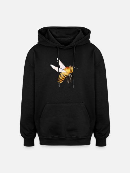 Flying queen bee hand drawn - Oversized Unisex Hoodie - black