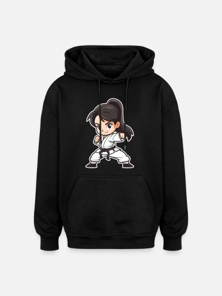 Karate Mädchen Cartoon Stil - Oversized Unisex Hoodie - Schwarz