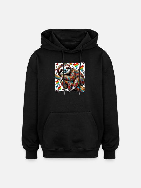 Faultier mit Herzen - Oversized Unisex Hoodie - Schwarz