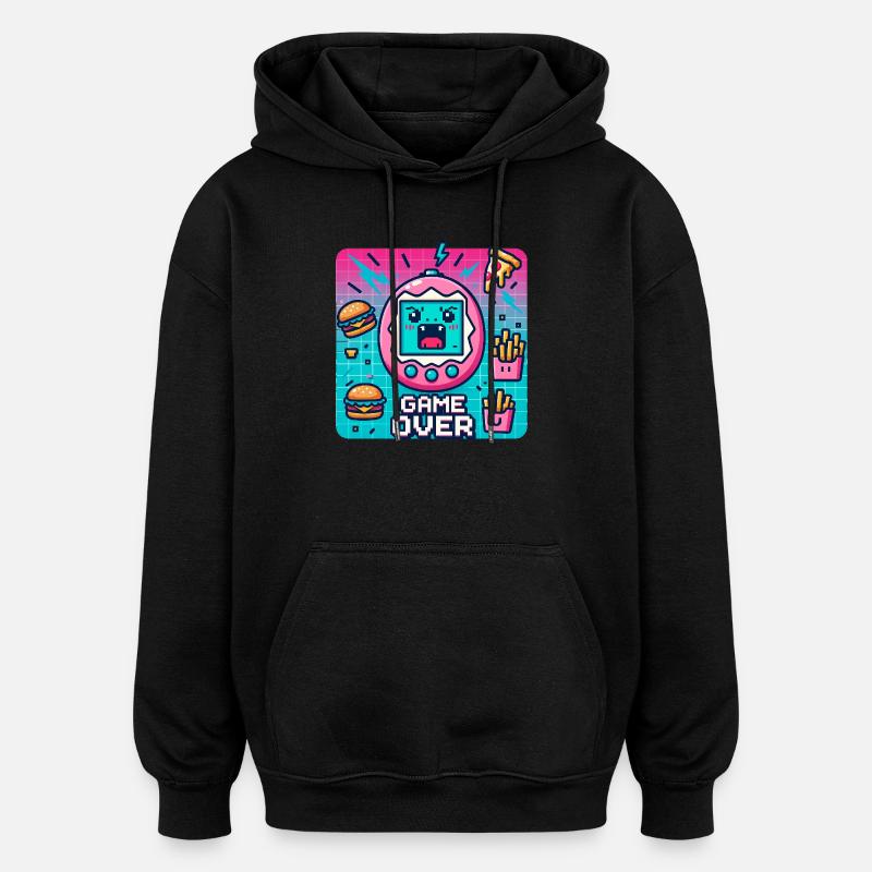 Pixel-Konsole, Retro und Snacks - Oversized Unisex Hoodie - Schwarz