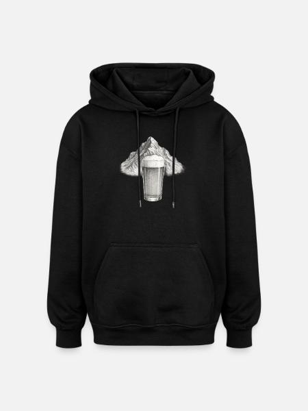 Mountain view with beer glass - Oversized Unisex Hoodie - black