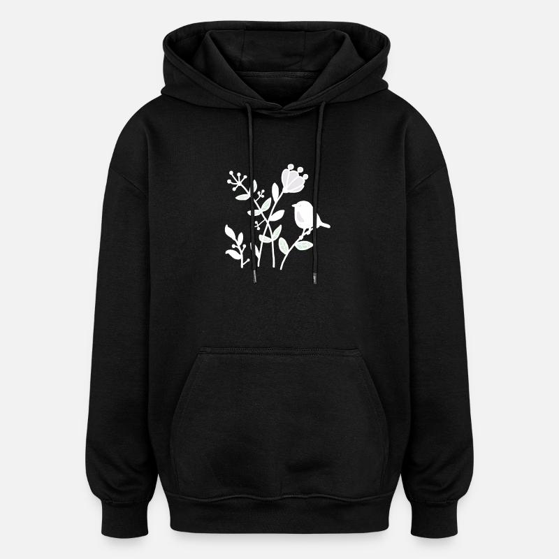 Natur_mit_Vogel_weiss - Sweat à capuche oversize unisexe - noir