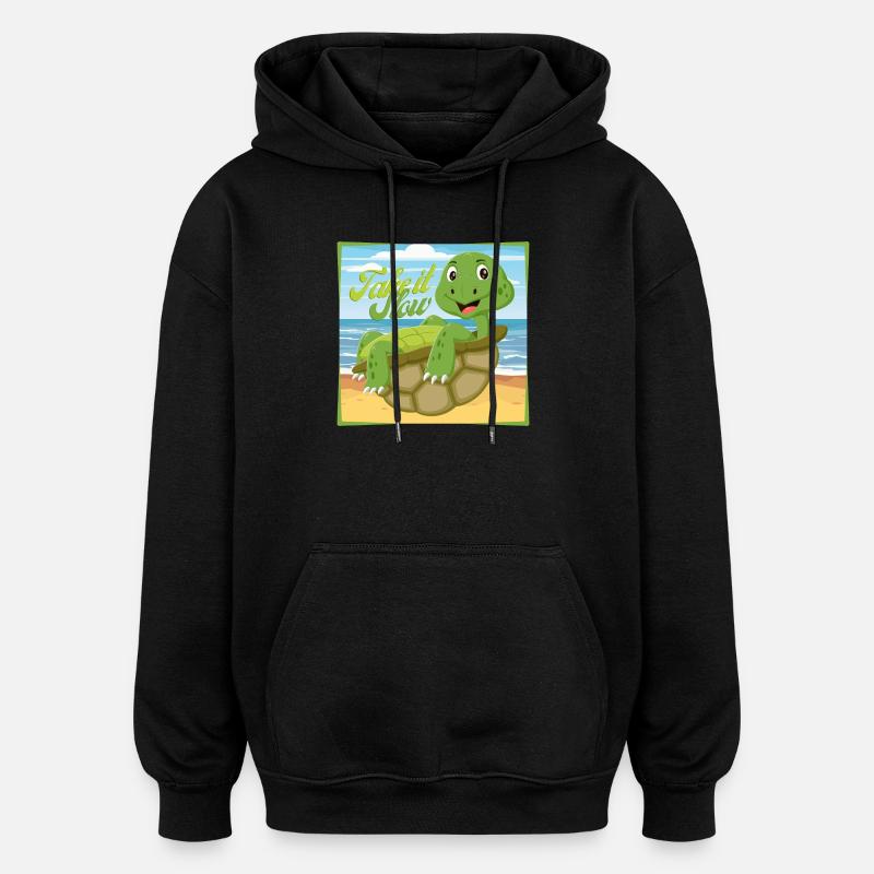 Take it Slow – Chillige Schildkröte - Oversized Unisex Hoodie - Schwarz