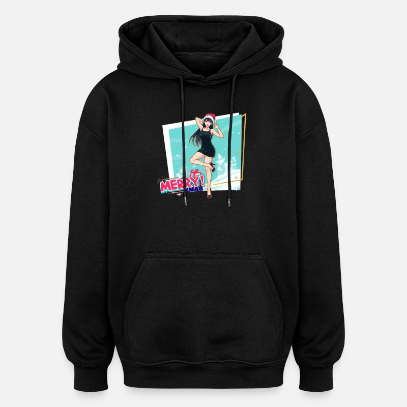 Anime de Noël au look festif - Sweat à capuche oversize unisexe - noir