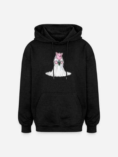 Pig Bridal Bouquet Wedding - Oversized Unisex Hoodie - black