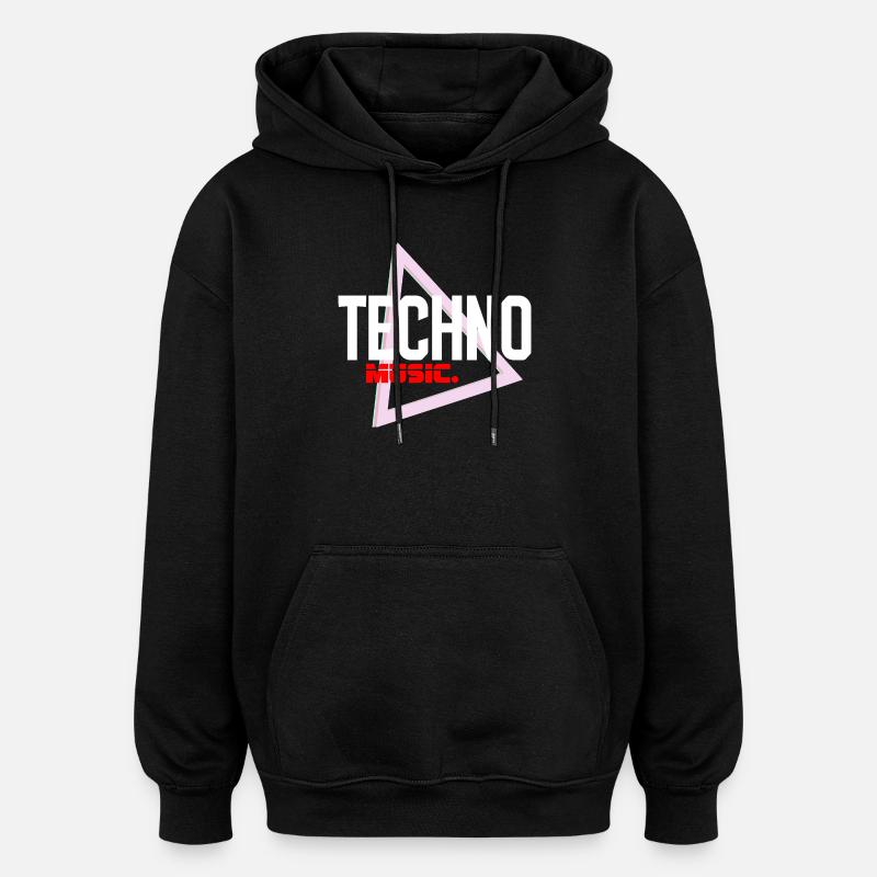 Techno Neon Triangle Pulse - Oversized Unisex Hoodie - black